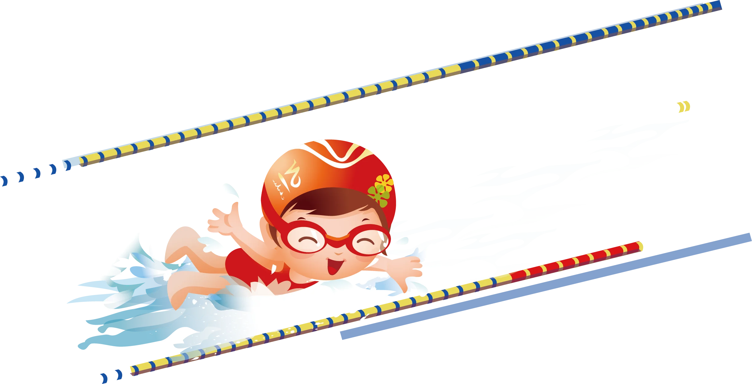 Cheerful Young Swimmer in Action Diving through Water Splash Clipart Illustration