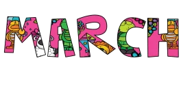 Colorful and Playful March Typography Clipart with Artistic Design Elements
