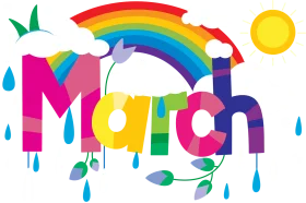 Colorful March Typography Clipart with Rainbow and Spring Elements
