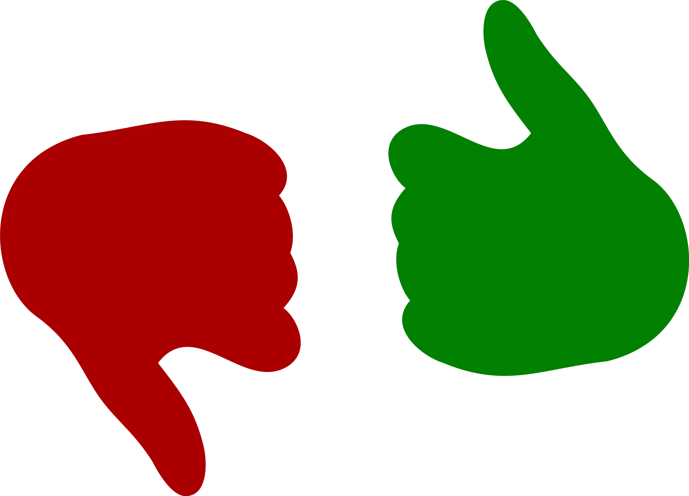 Contrasting Hand Gesture Clipart: Thumbs Down in Red and Thumbs Up in Green