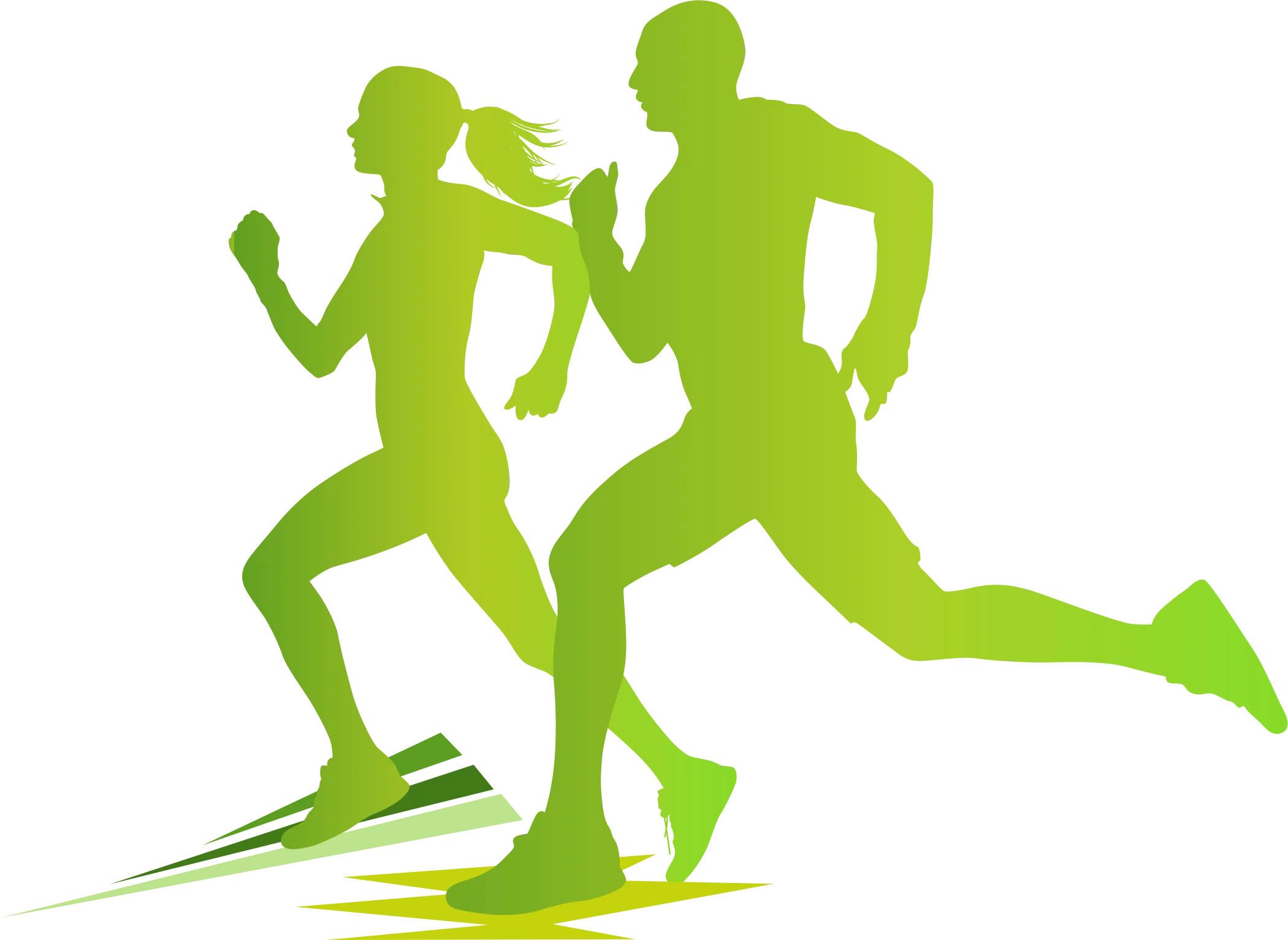 Dynamic Green Silhouettes of Runners in Motion - Energetic Sports Clipart Design