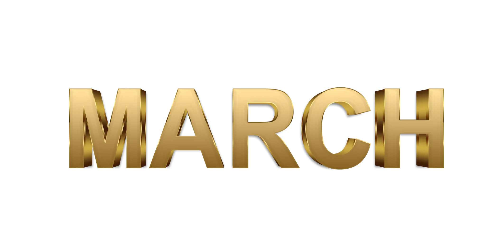 Elegant Golden 3D March Clipart with Metallic Dimensional Typography