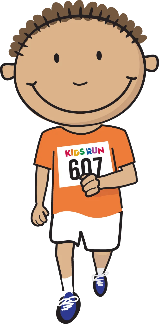 Energetic Kids Run Marathon Participant Cartoon Clipart Design