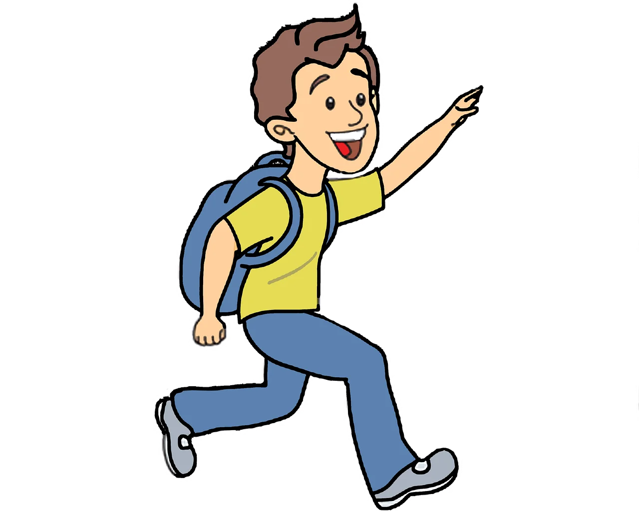 Energetic School Student Running with Backpack Clipart Illustration