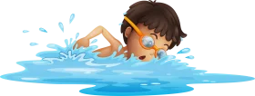 Energetic Young Swimmer Splashing Through Water in Playful Cartoon Clipart Illustration