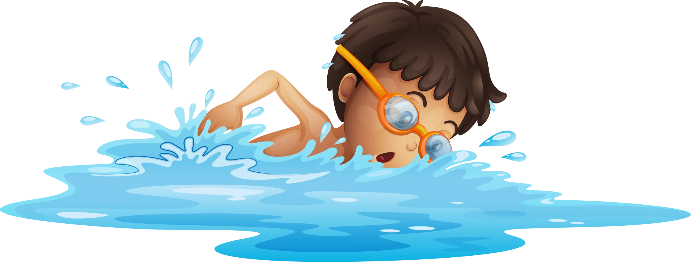 Energetic Young Swimmer Splashing Through Water in Playful Cartoon Clipart Illustration