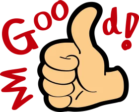 Expressive Good Job Thumbs Up Clipart with Dynamic Red Lettering