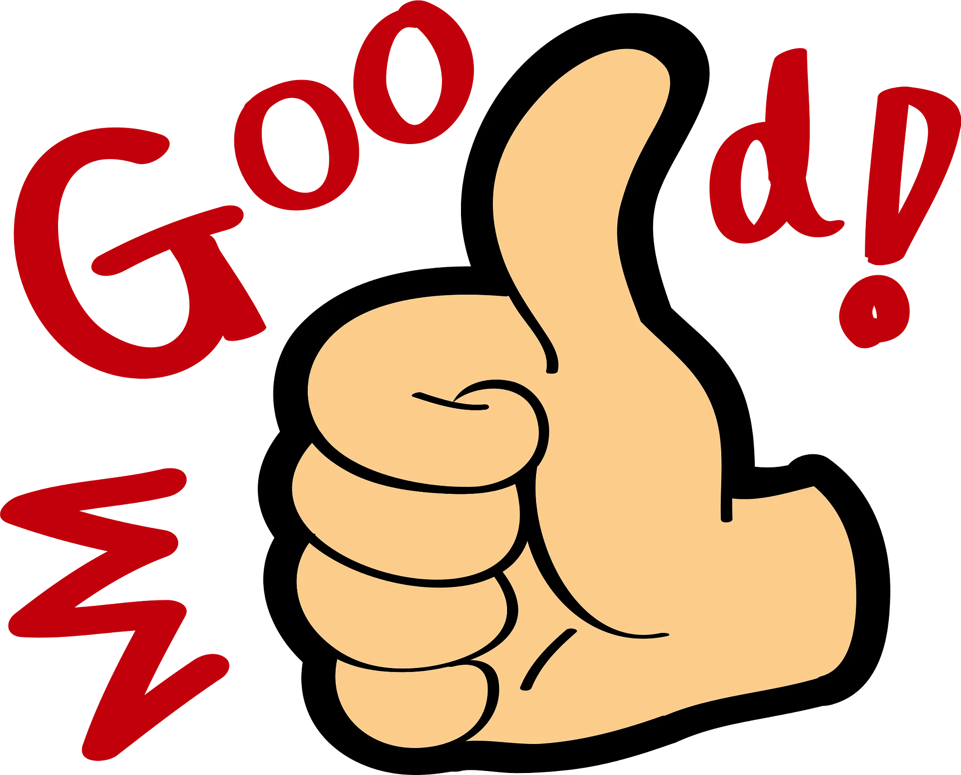 Expressive Good Job Thumbs Up Clipart with Dynamic Red Lettering