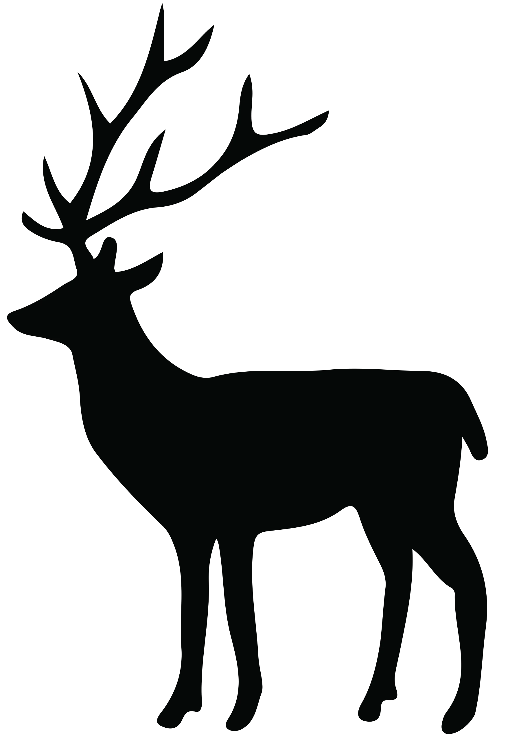 Majestic Black Silhouette of Stag with Impressive Antlers Deer Clipart Design