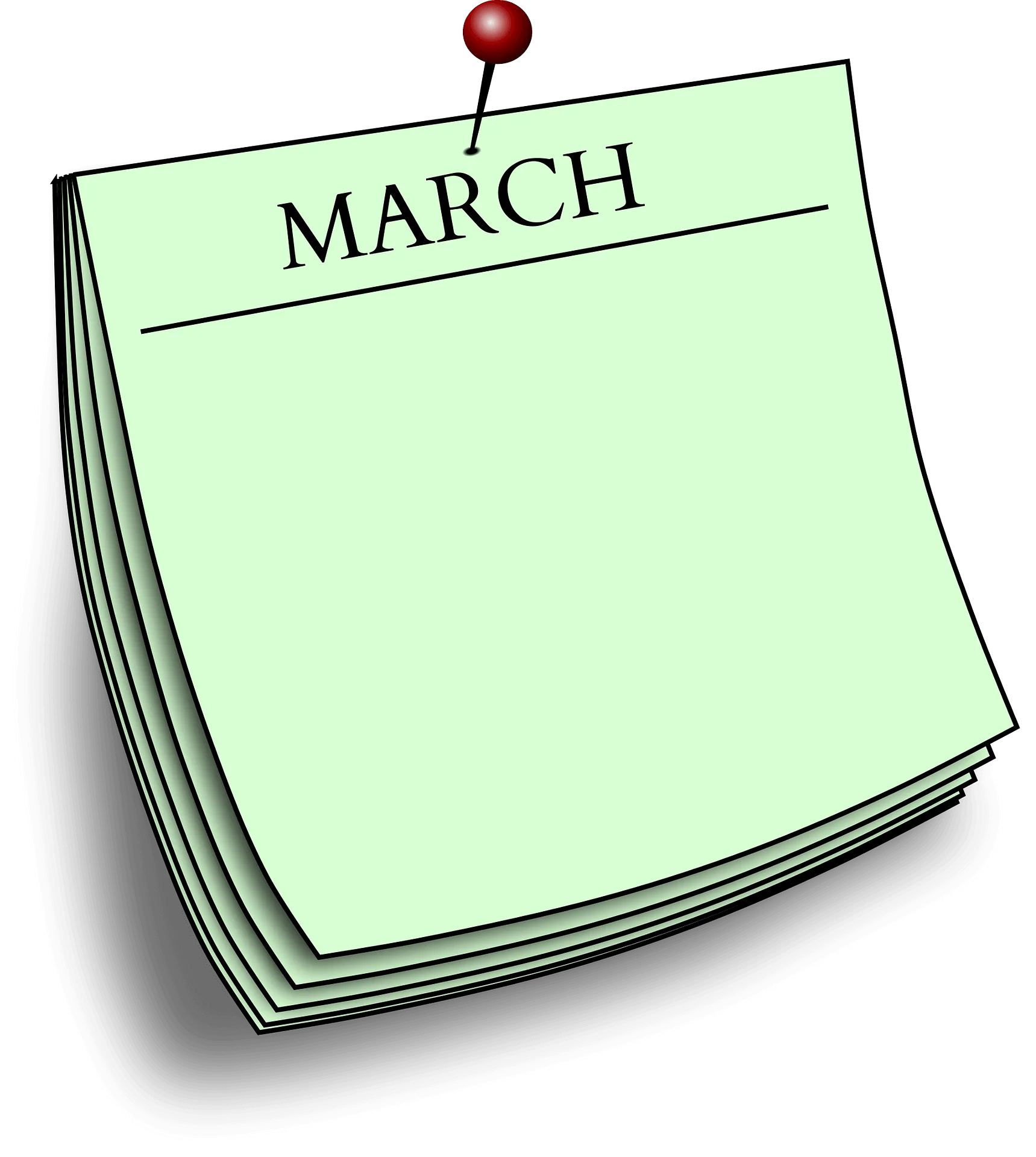 Minimalist March Notepad Clipart with Pushpin - Simple Monthly Planner Design
