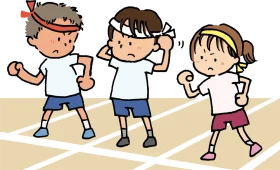 Playful Children's Sports Clipart: Young Runners Preparing for Race Track Challenge