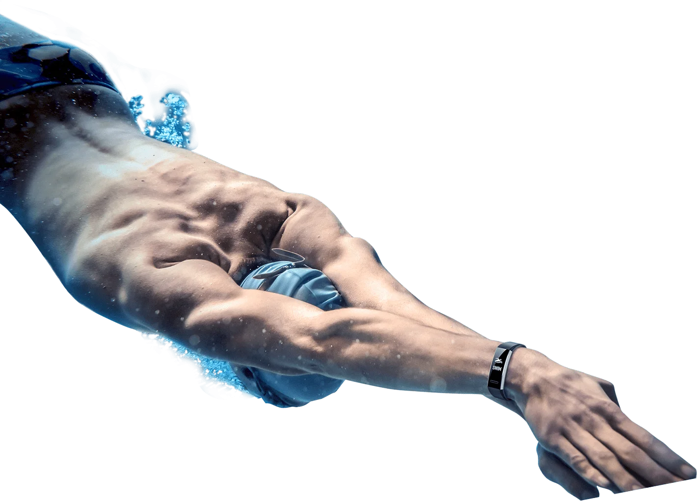 Underwater Reaching Hands Silhouette Swimming Clipart with Dynamic Blue Splash