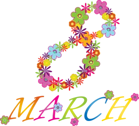 Whimsical Floral March Typography Clipart with Colorful Blossoming Design