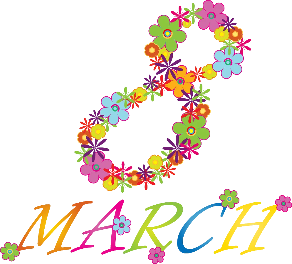 Whimsical Floral March Typography Clipart with Colorful Blossoming Design