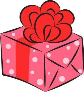Adorable Pink Polka Dot Gift Box with Elegant Red Bow Clipart Design