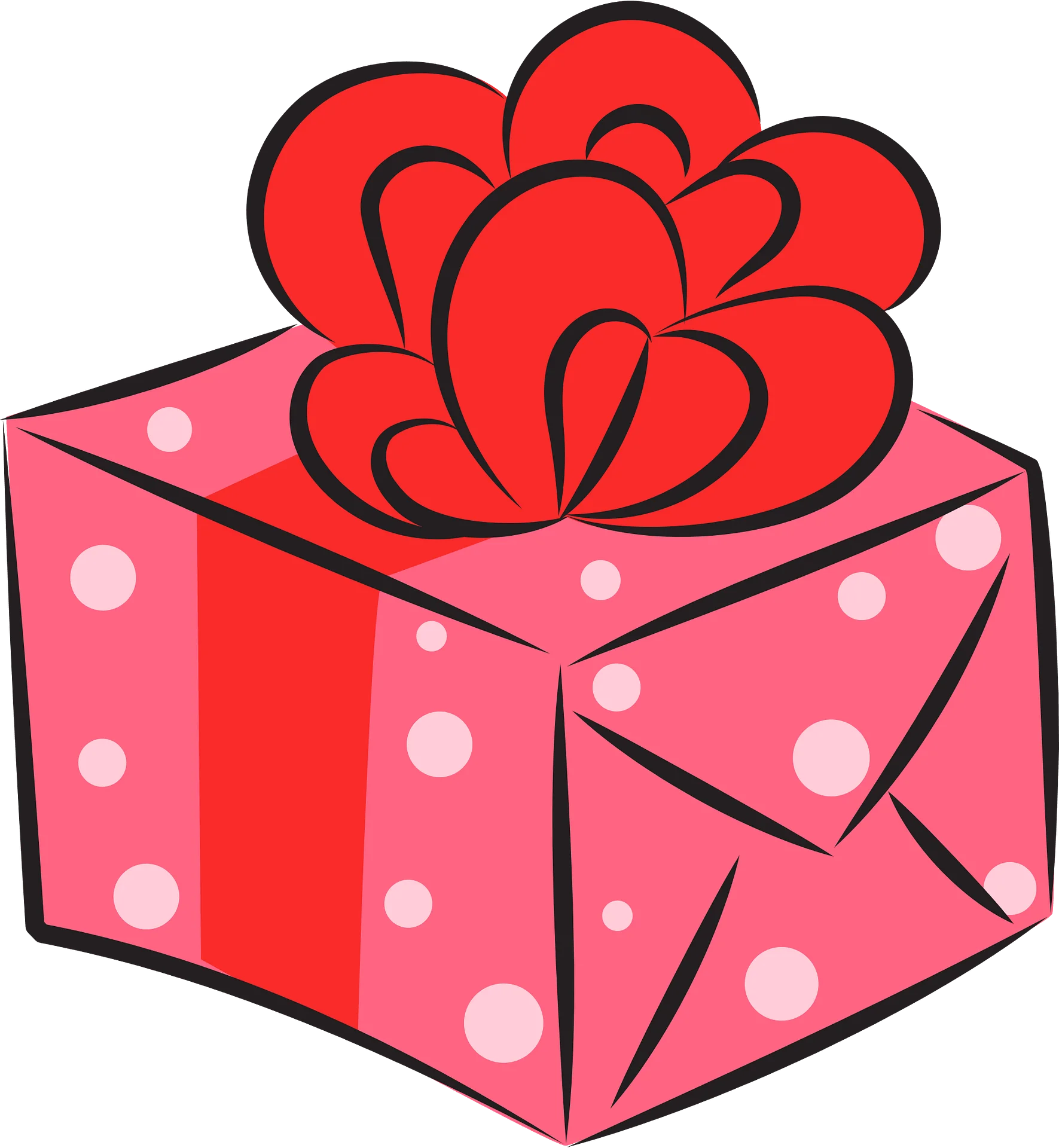 Adorable Pink Polka Dot Gift Box with Elegant Red Bow Clipart Design