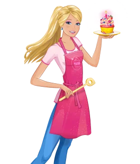 Cheerful Blonde Baker Barbie Clipart - Culinary Adventure in Pink Apron