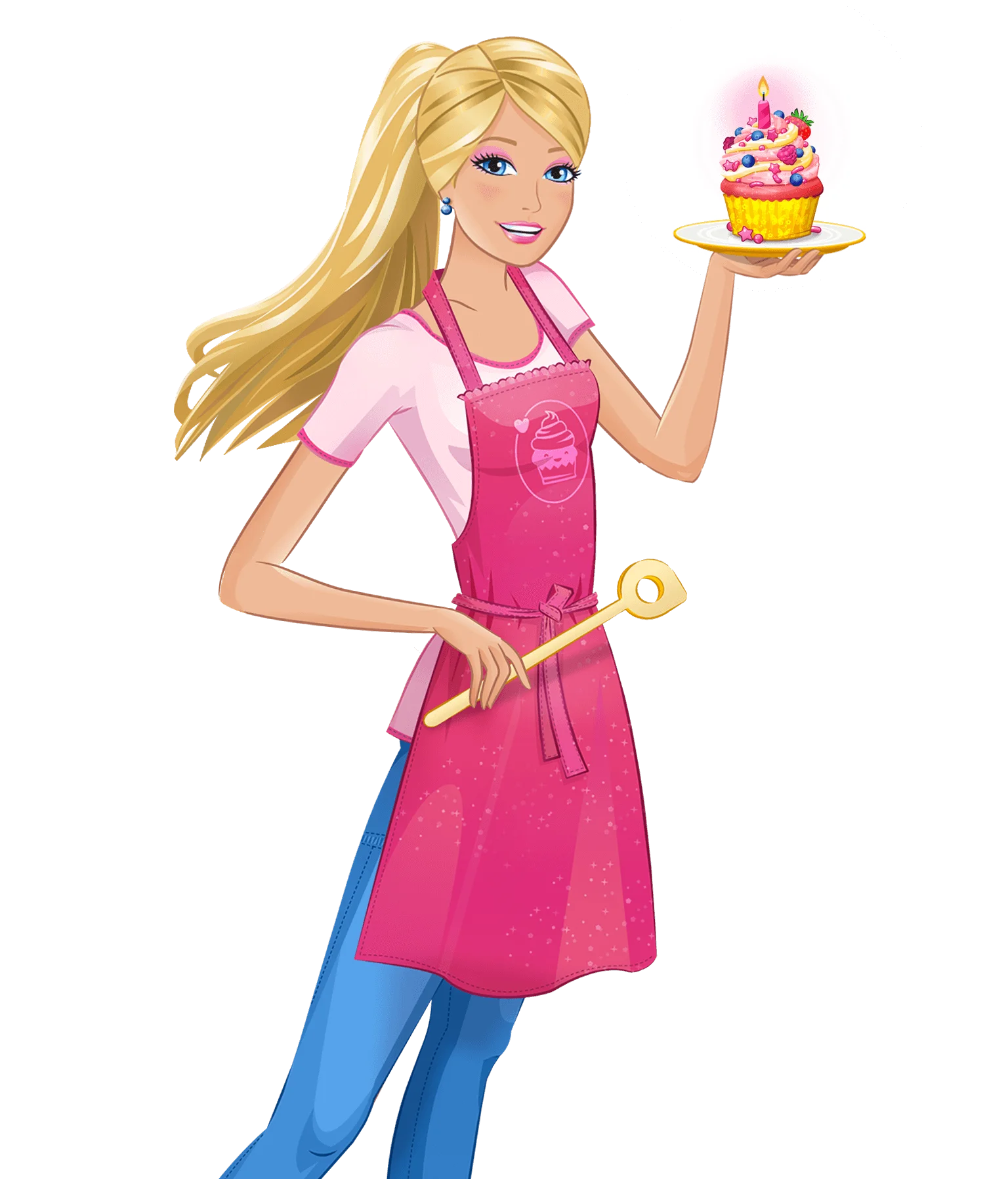 Cheerful Blonde Baker Barbie Clipart - Culinary Adventure in Pink Apron