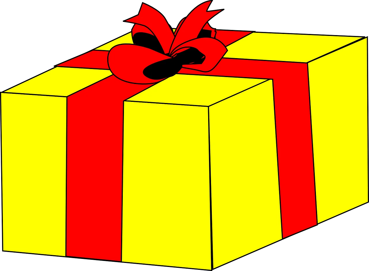 Cheerful Yellow Present Clipart with Bold Red Ribbon and Bow