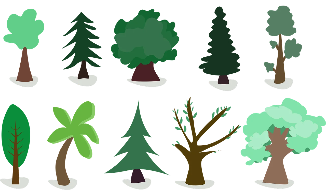 Diverse Forest Tree Clipart Collection: A Comprehensive Woodland Illustration Set