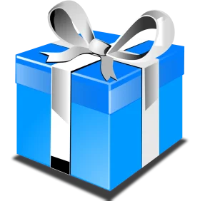 Elegant Blue Gift Box Clipart with Silver Ribbon and Bow Design
