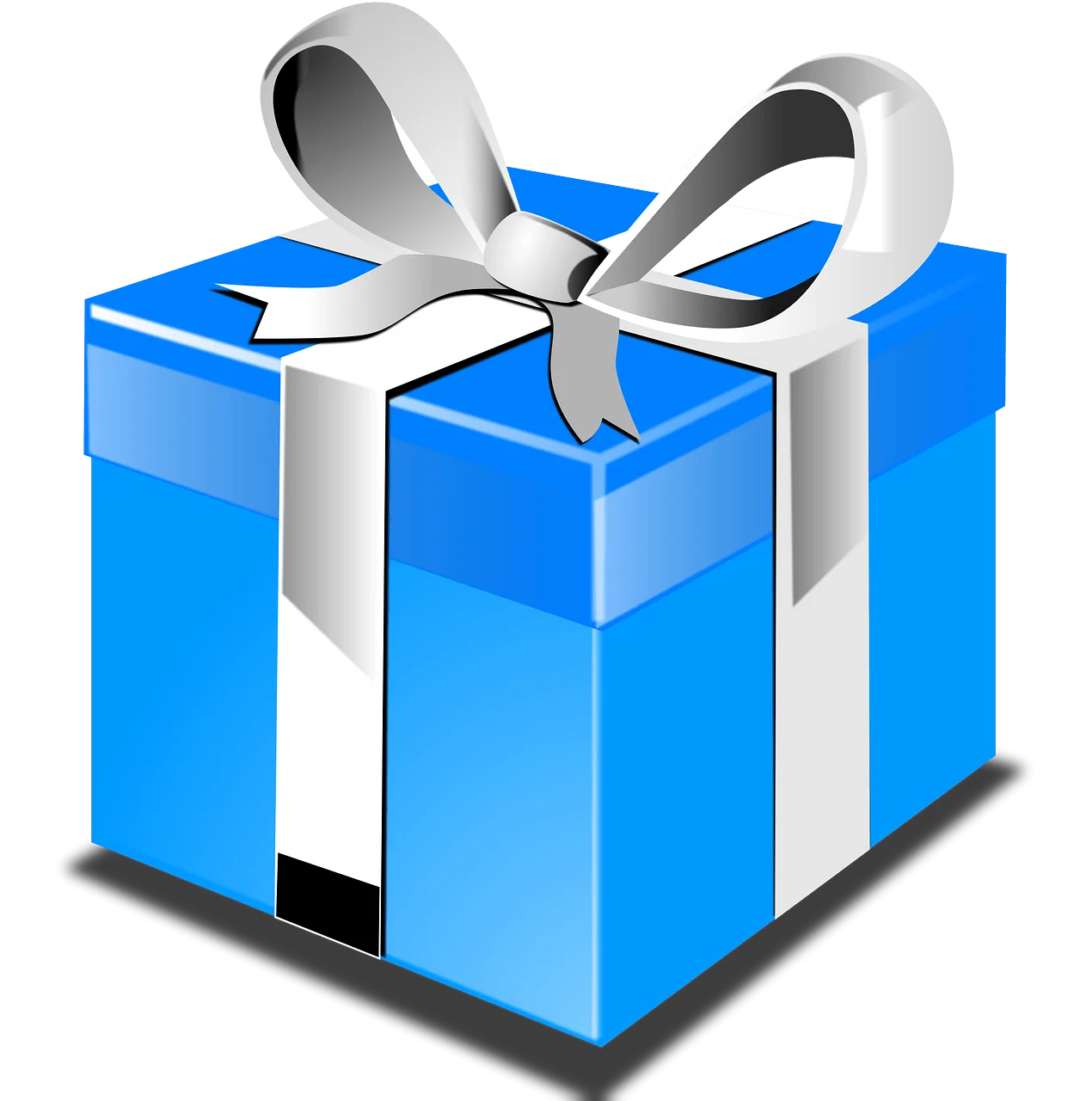Elegant Blue Gift Box Clipart with Silver Ribbon and Bow Design