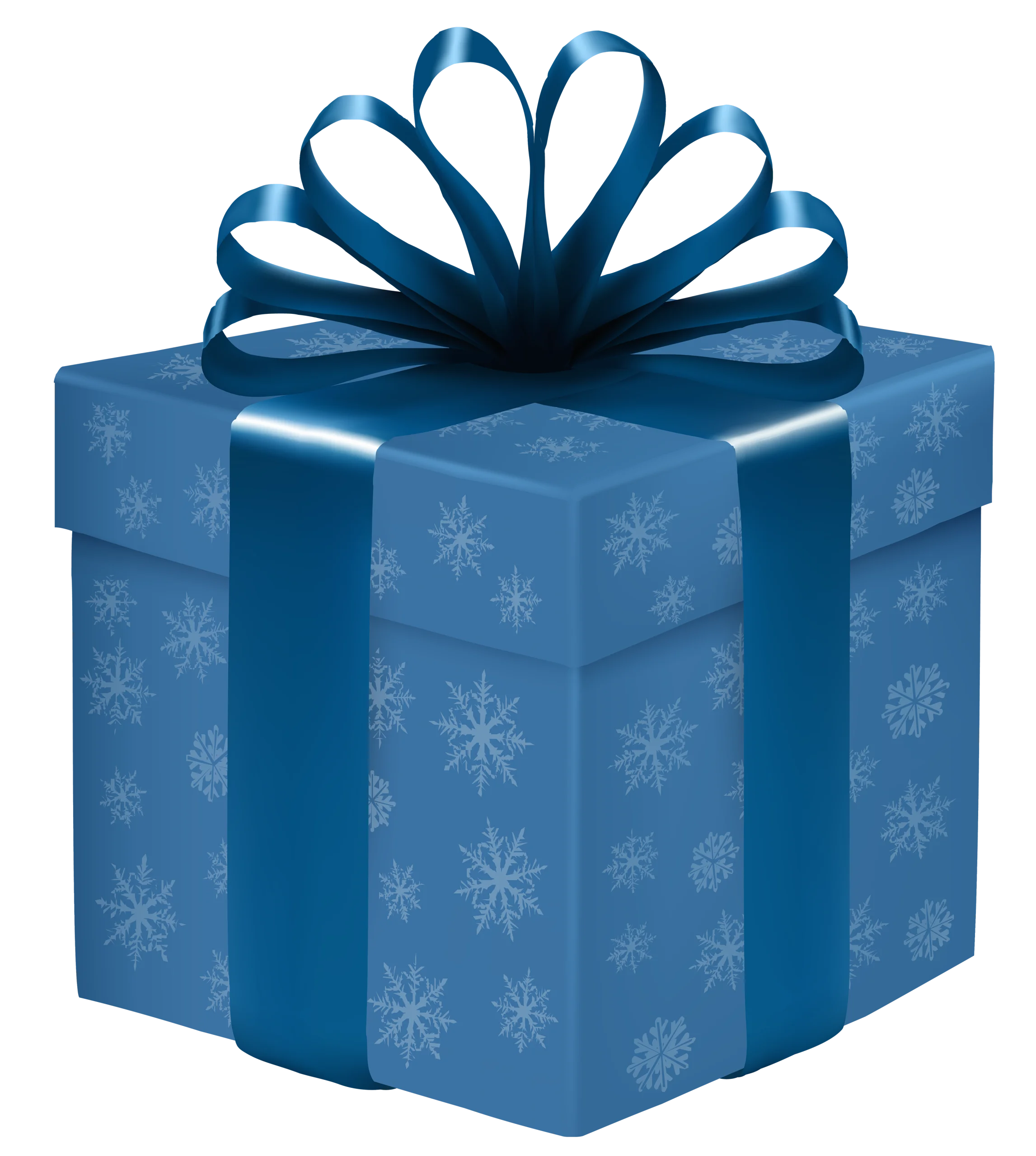 Elegant Blue Winter Snowflake Decorated Gift Box Clipart with Silky Ribbon Bow