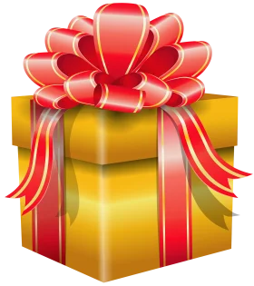 Elegant Golden Yellow Gift Box with Luxurious Red Ribbon Clipart Design