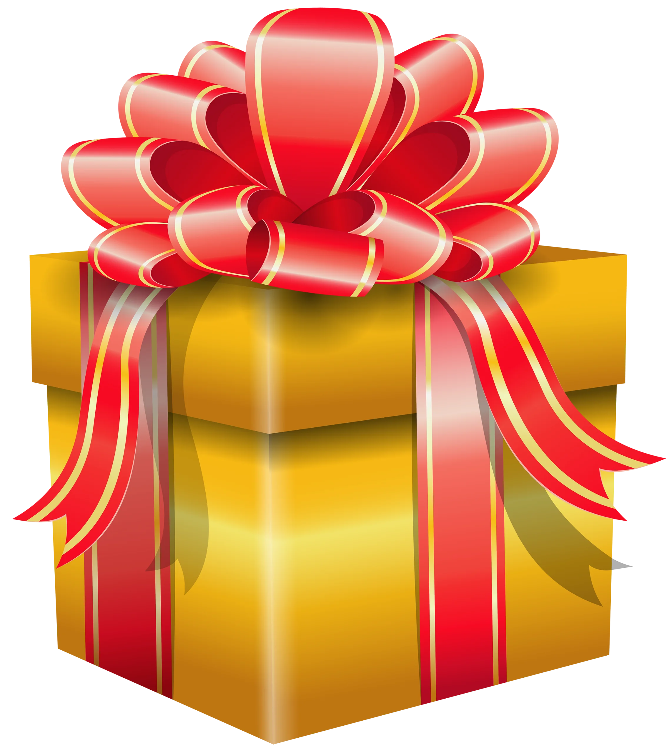 Elegant Golden Yellow Gift Box with Luxurious Red Ribbon Clipart Design