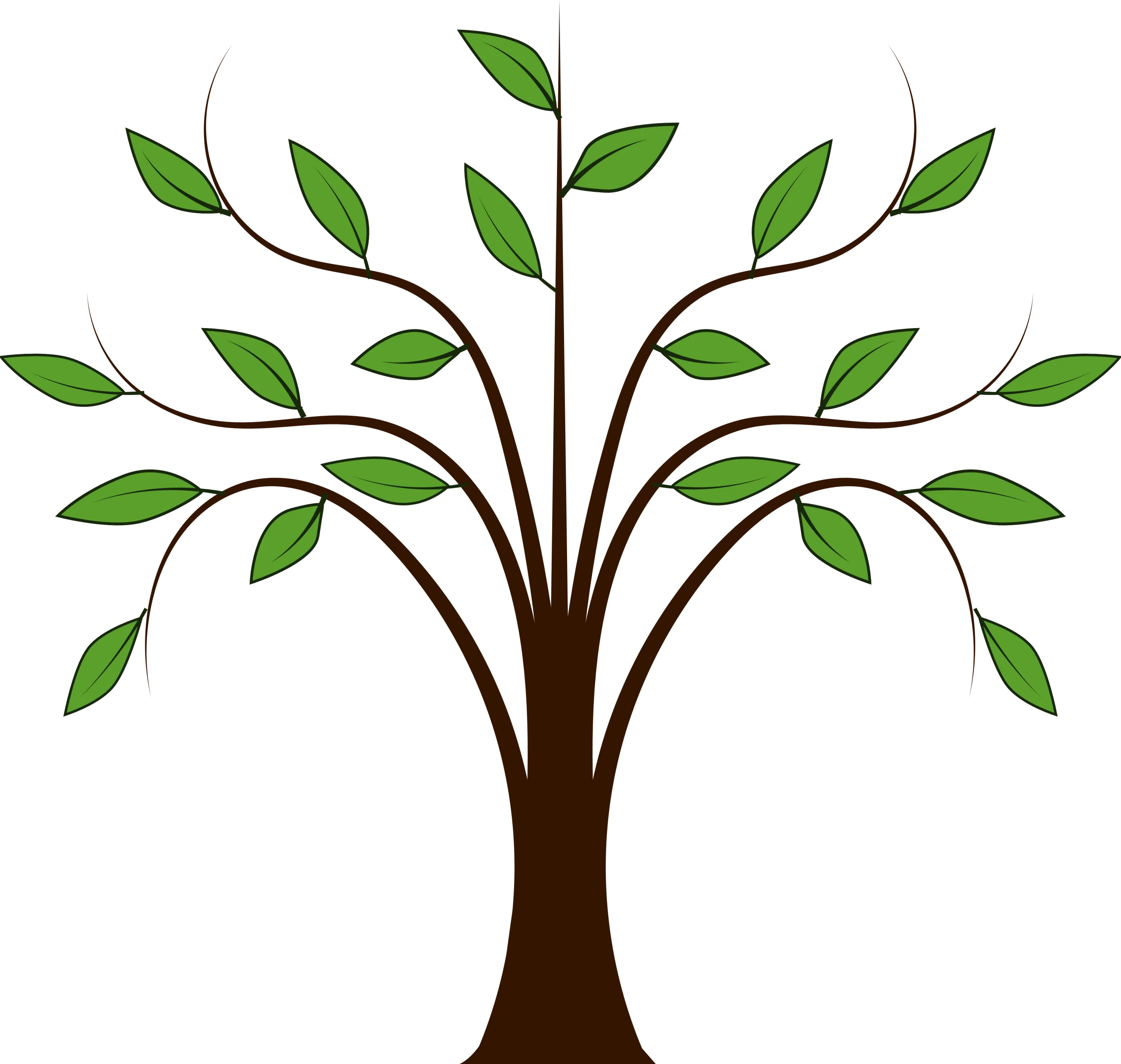 Elegant Minimalist Tree Clipart with Graceful Green Leaves and Symmetrical Design