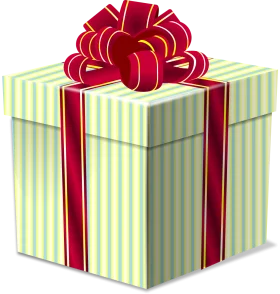 Elegant Pastel Green Striped Gift Box with Luxurious Red Ribbon Clipart