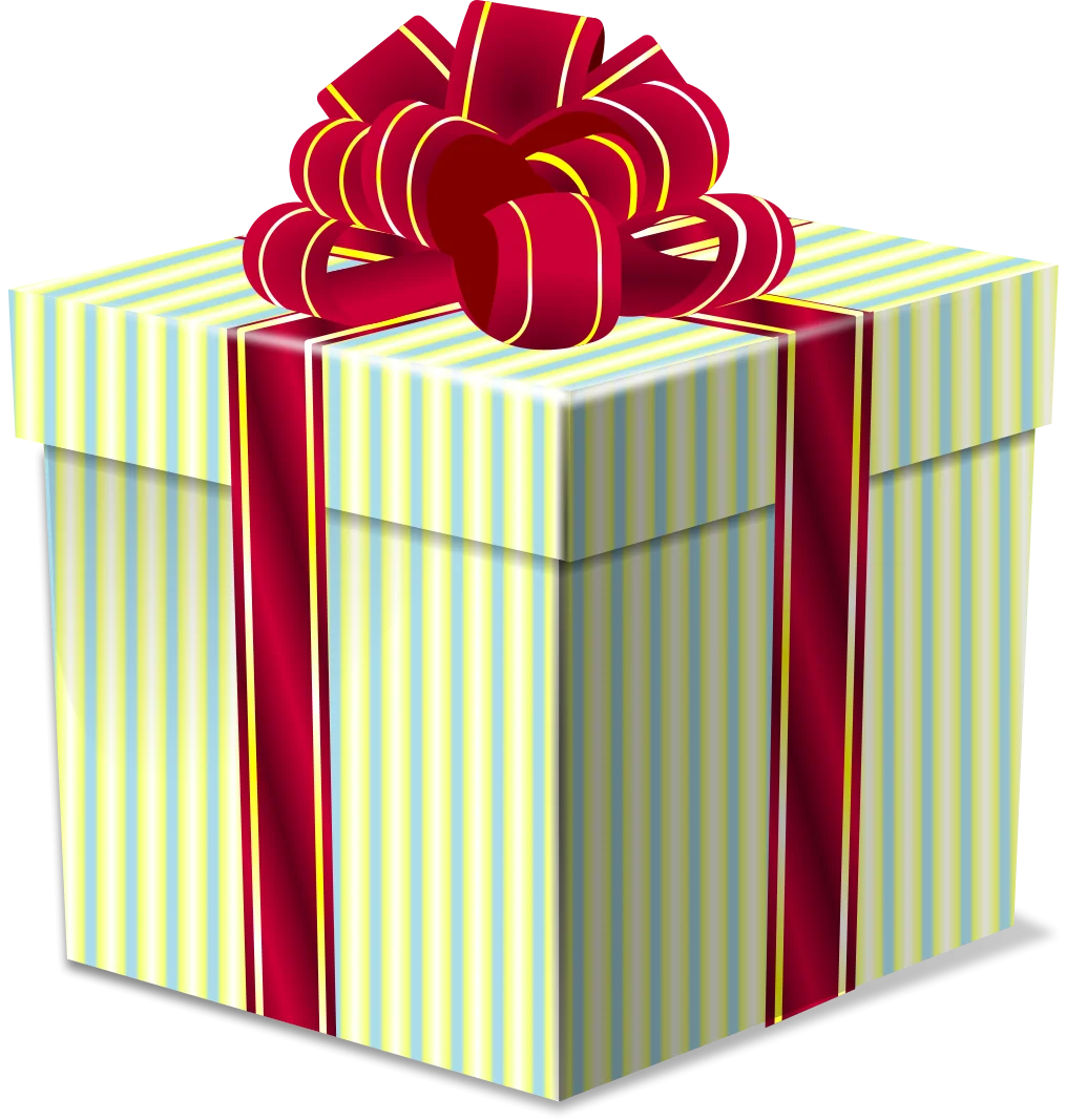 Elegant Pastel Green Striped Gift Box with Luxurious Red Ribbon Clipart