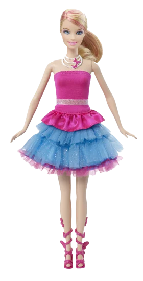 Elegant Pink and Blue Tutu Barbie Doll Clipart for Fashion Enthusiasts