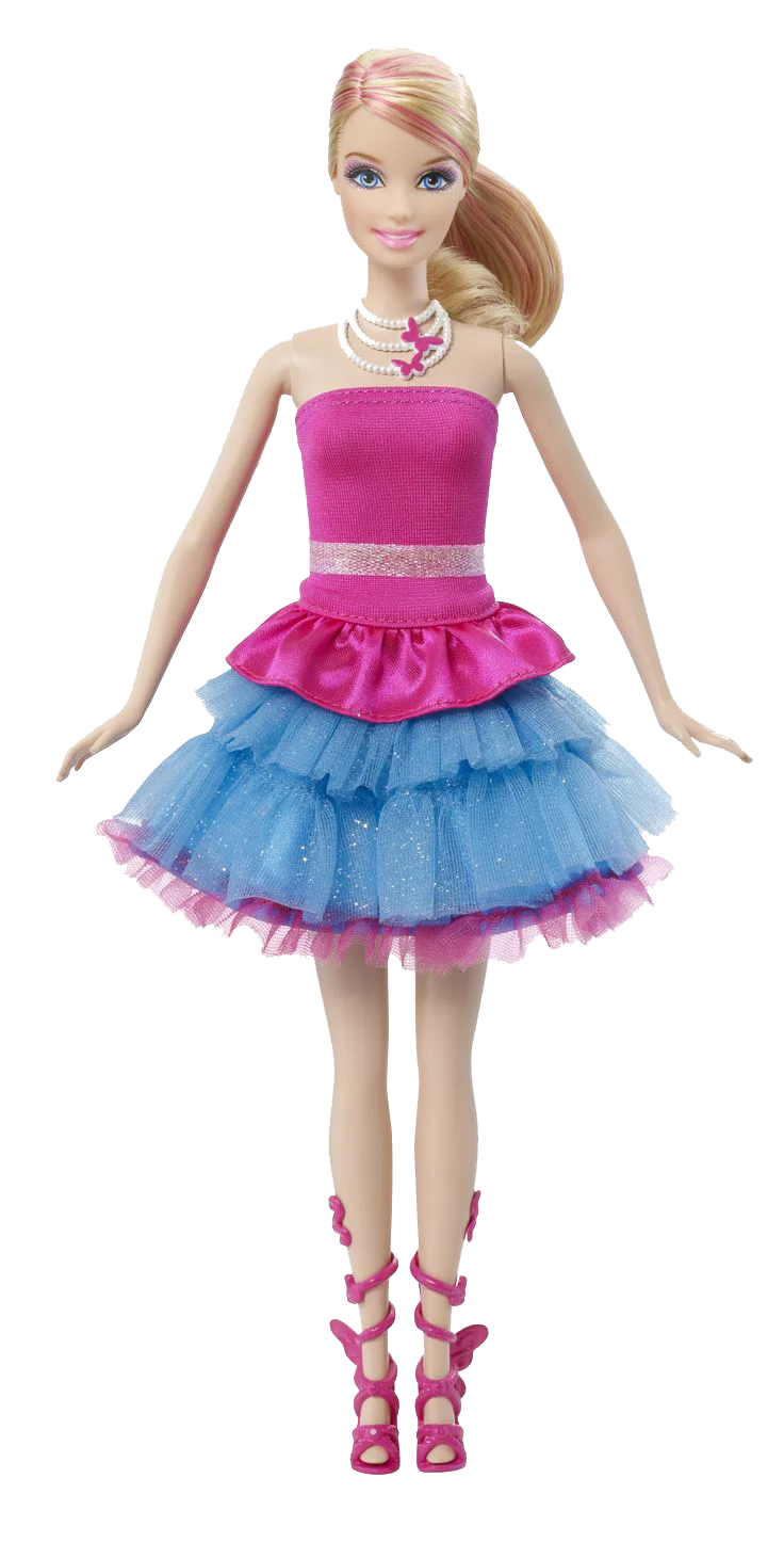 Elegant Pink and Blue Tutu Barbie Doll Clipart for Fashion Enthusiasts