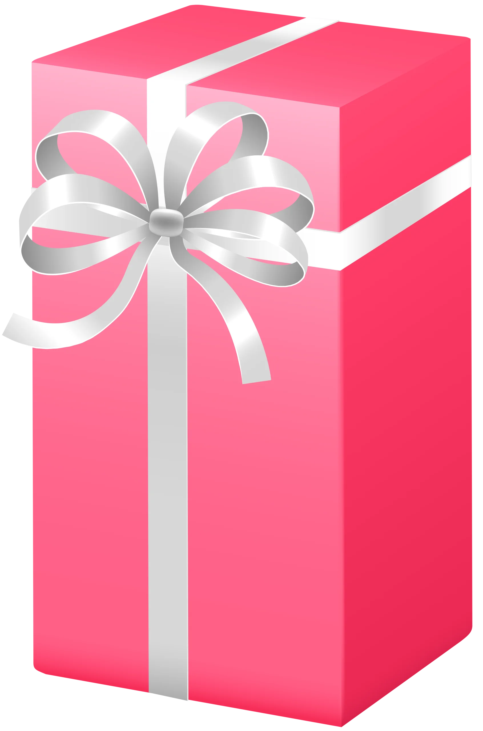 Elegant Pink Gift Box with Silver Ribbon Clipart - Festive Present Illustration