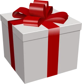 Elegant White Gift Box with Crimson Ribbon Clipart Illustration