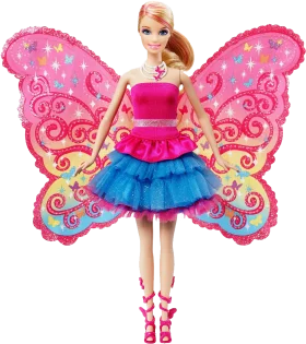 Enchanting Butterfly Barbie Clipart: Magical Pink and Blue Fairy Doll with Ornate Wings
