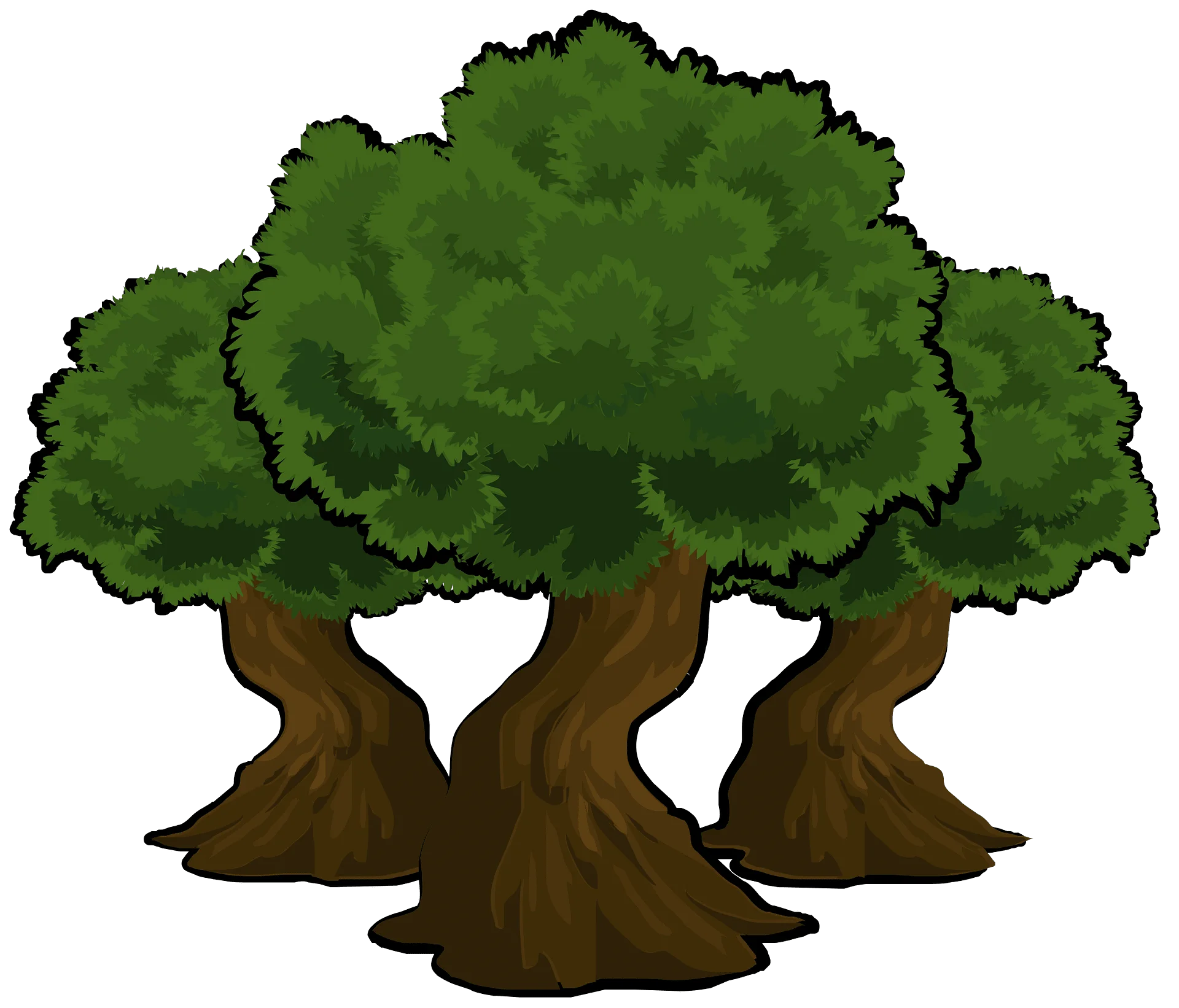 Enchanting Forest Trio: Mystical Woodland Trees Clipart Illustration