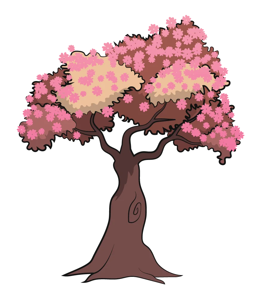 Enchanting Pink Blossom Tree Clipart with Elegant Branching Structure