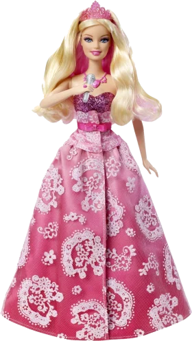 Enchanting Pink Princess Barbie Doll Clipart with Floral Ballgown Design