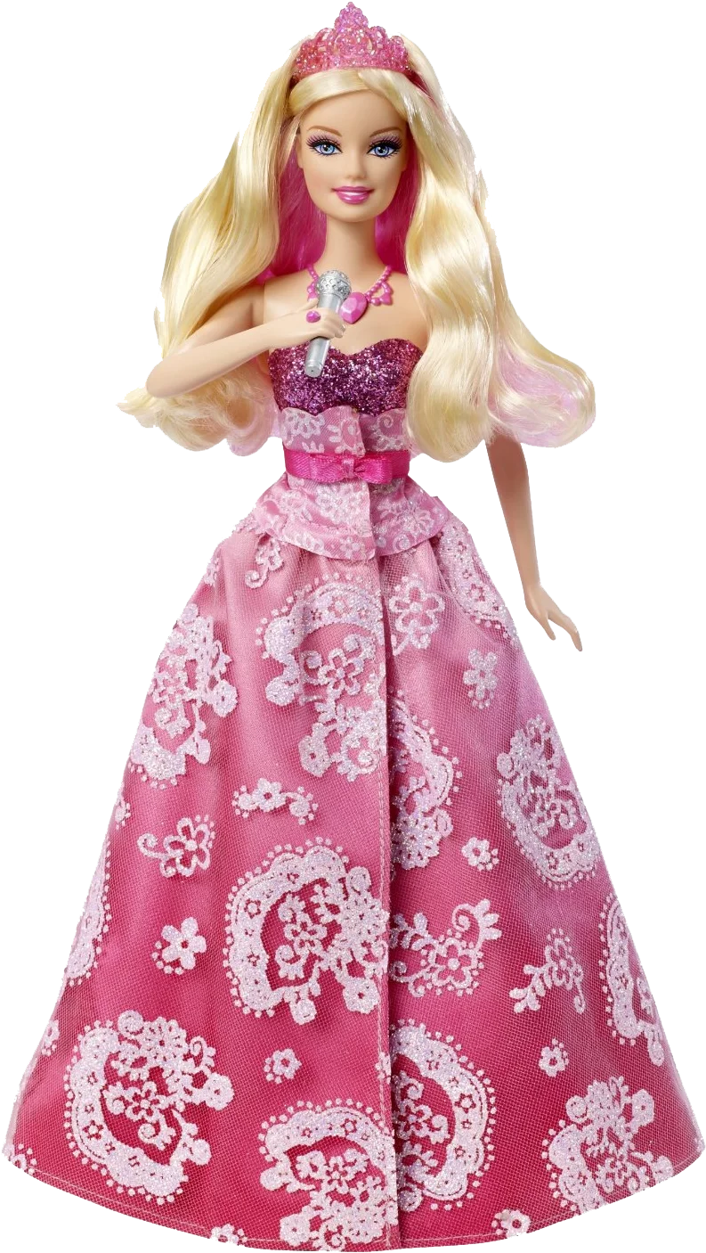 Enchanting Pink Princess Barbie Doll Clipart with Floral Ballgown Design