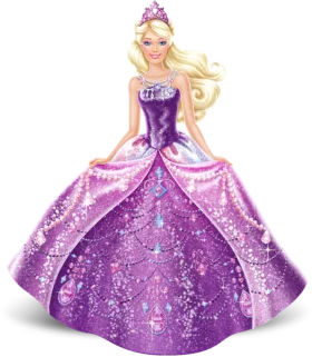 Enchanting Purple Princess Barbie Doll Clipart with Sparkling Ballgown Design