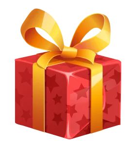 Festive Red Star-Patterned Gift Box with Golden Ribbon Clipart Illustration