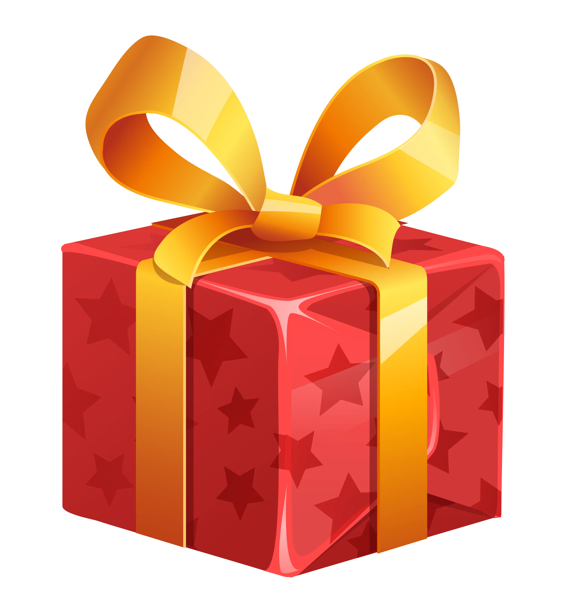 Festive Red Star-Patterned Gift Box with Golden Ribbon Clipart Illustration
