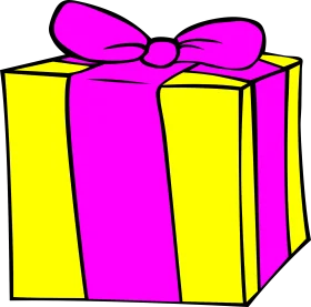 Festive Wrapped Gift Clipart: Bright Yellow and Hot Pink Celebration Package