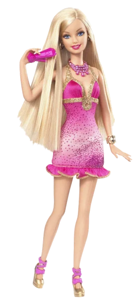 Glamorous Blonde Fashion Doll Clipart with Pink Sparkling Party Dress
