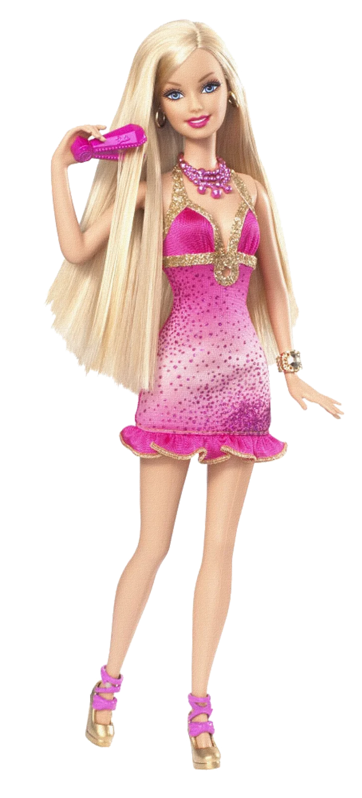 Glamorous Blonde Fashion Doll Clipart with Pink Sparkling Party Dress