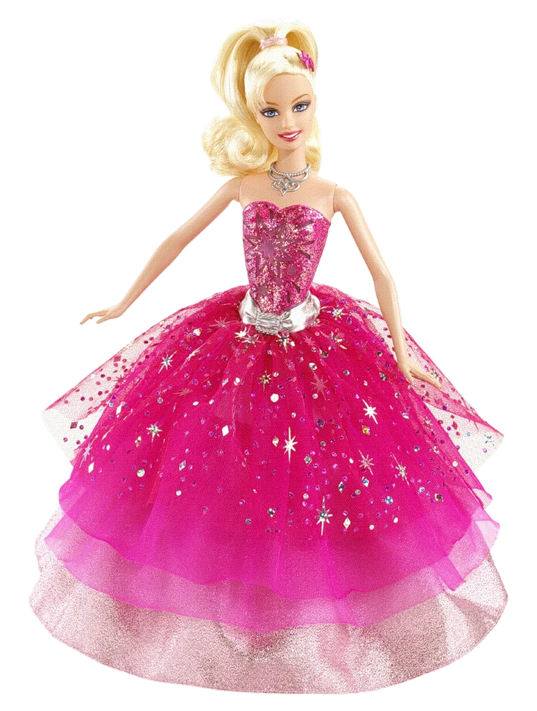 Glamorous Pink Princess Barbie Doll Clipart with Sparkling Ball Gown Design