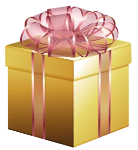 Golden Yellow Gift Box Clipart with Elegant Soft Pink Ribbon Bow