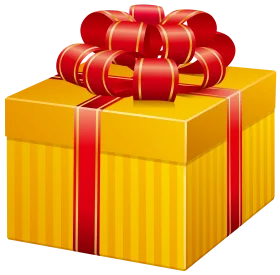 Golden Yellow Gift Box with Luxurious Red Ribbon Clipart Illustration